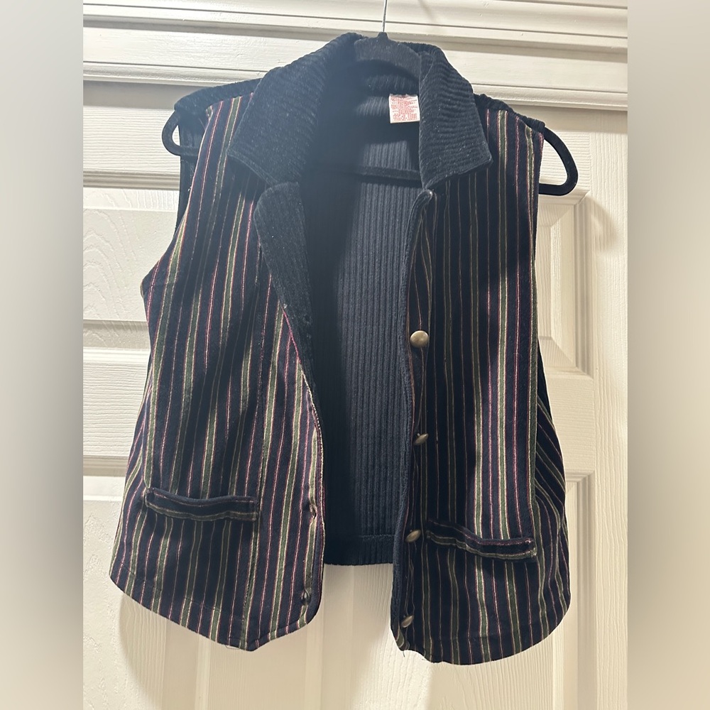 Retro/Vintage 70’s Striped Black and Olive/Red Women's Vest